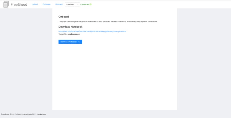 FreeSheet: Onboard your csv data between Cortx and IPFS – screenshot 7