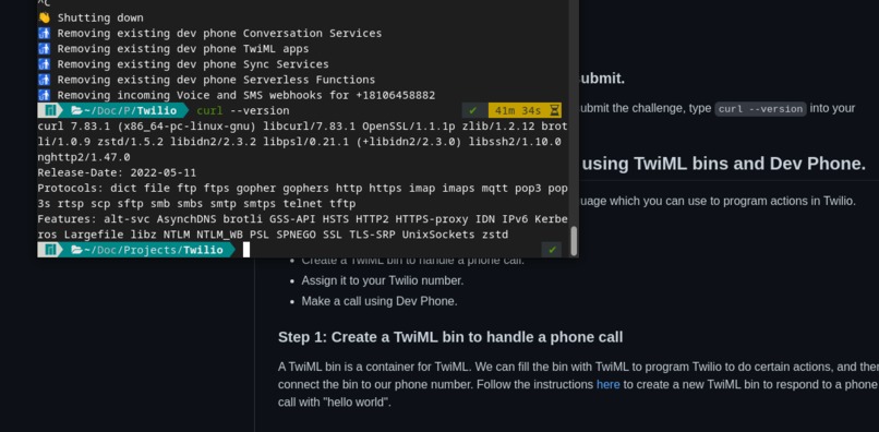 Getting started with Twilio Day 1 – screenshot 1