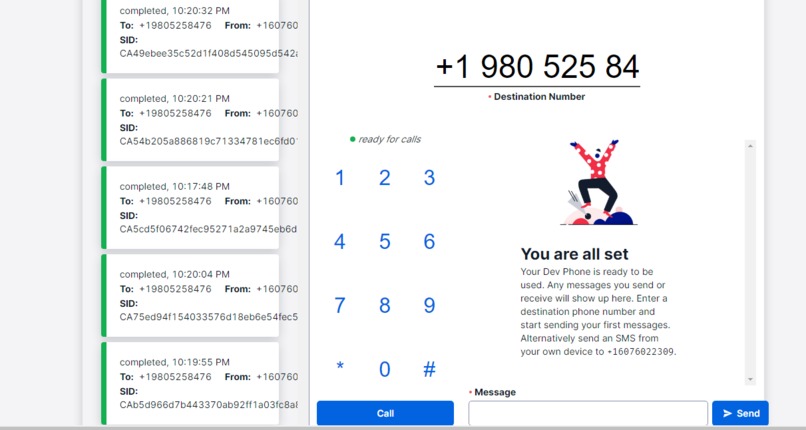 Twilio Day 2 challenge  – screenshot 1