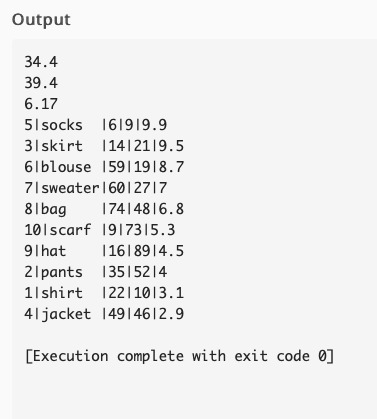 Clothing table – screenshot 1