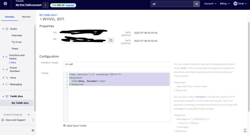 Using GitHub's Student Pack to access Twilio's free credits – screenshot 2