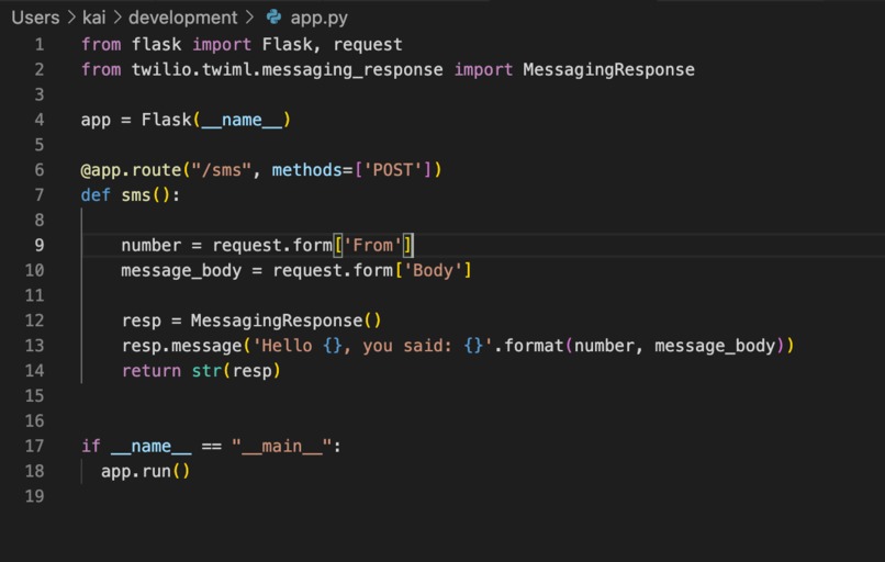 Python Web Application to Handle SMS messages – screenshot 1
