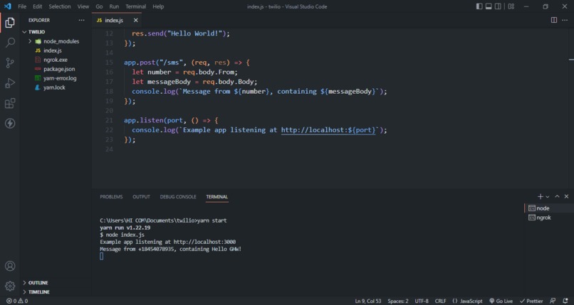 Day 5: Receiving SMS messages with our web application – screenshot 1