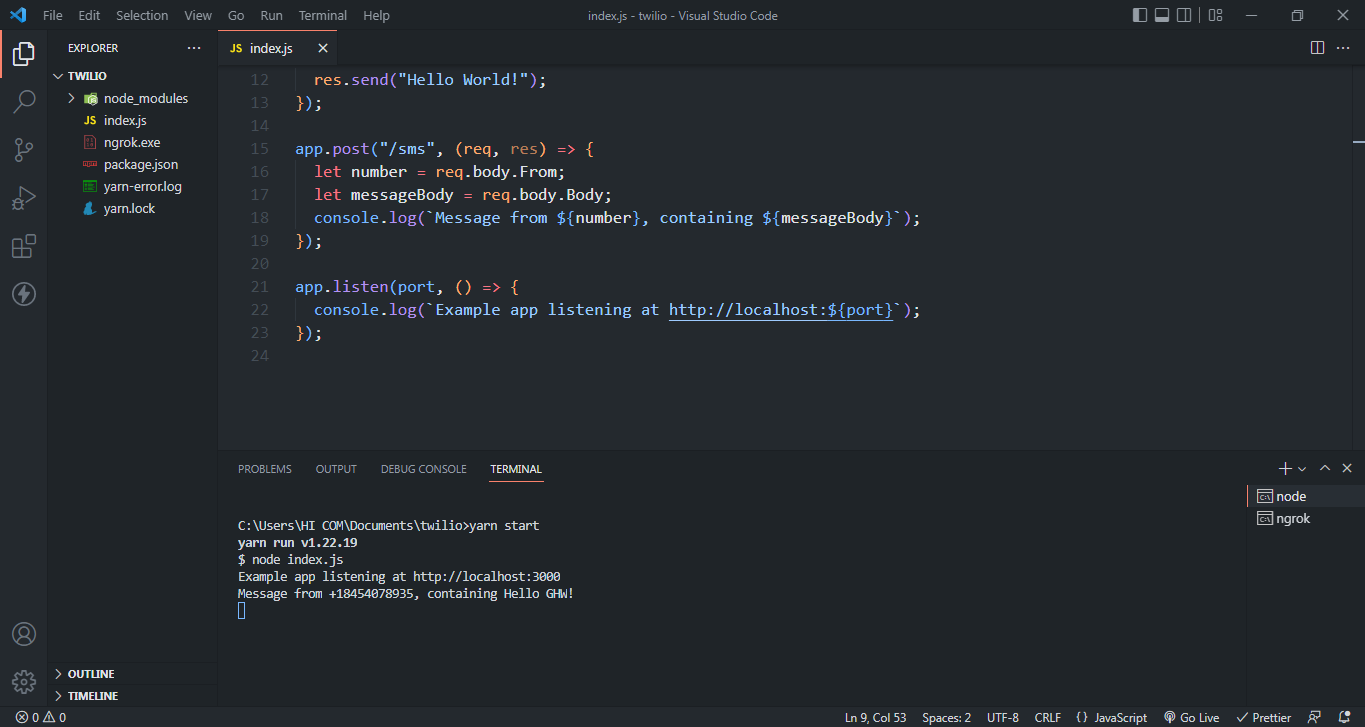 Day 5: Receiving SMS messages with our web application | Devpost