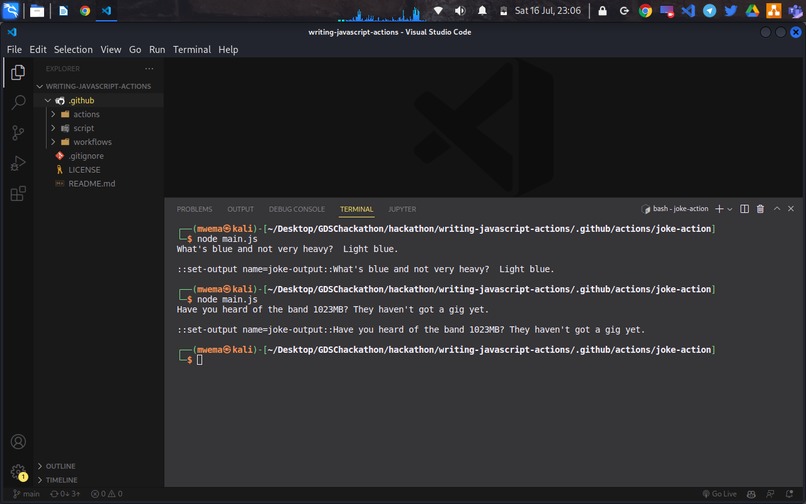 writing git hub actions – screenshot 1