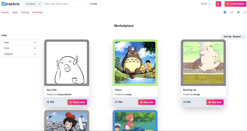 Picasarts.io on TRON - The Defi NFT Marketplace – screenshot 1