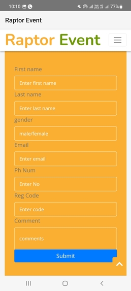 Raptor Event Registration Android -webview application – screenshot 3