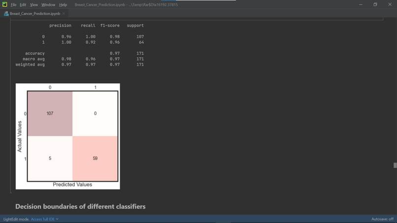 Breast cancer prediction – screenshot 1