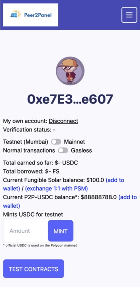 Peer2Panel solar panel NFT marketplace – screenshot 2