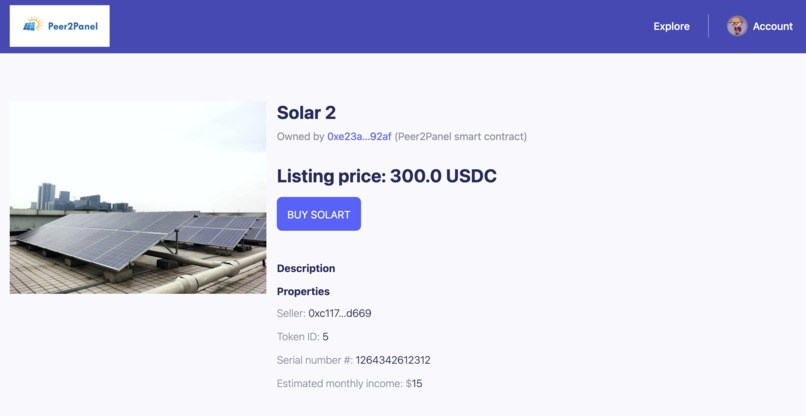 Peer2Panel solar panel NFT marketplace – screenshot 4