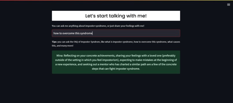 Mina: Your Personal Assistant to Conquer Imposter Syndrome  – screenshot 2