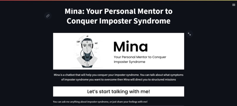 Mina: Your Personal Assistant to Conquer Imposter Syndrome  – screenshot 1