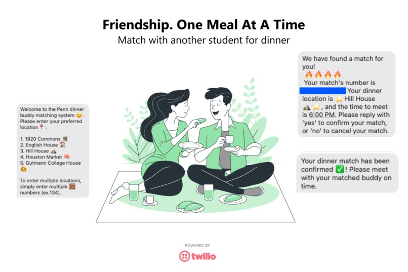 SMS dinner buddy matching – screenshot 4