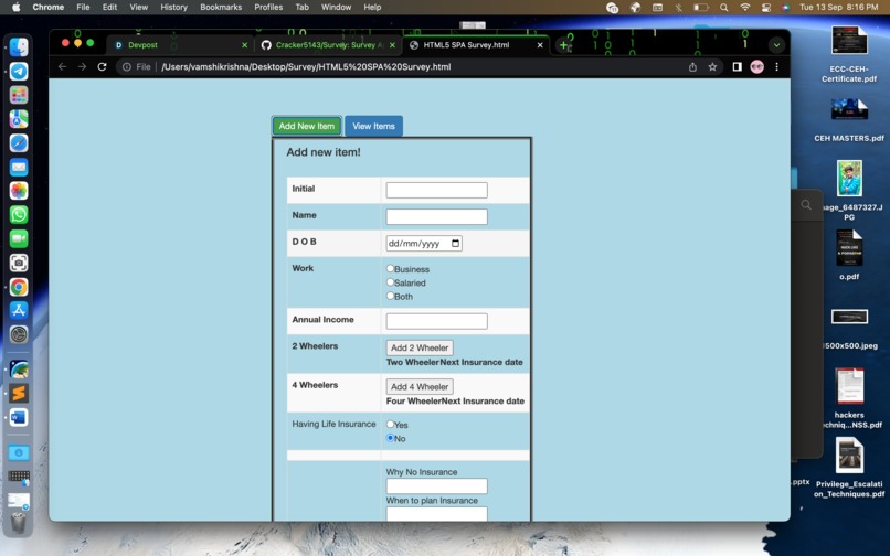 Survey Application is a small HTML5 Survey Single Page App  – screenshot 1