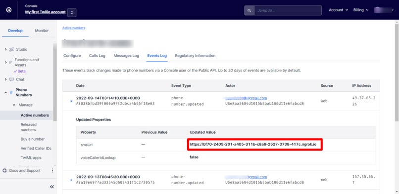 Twilio WebHooks – screenshot 2