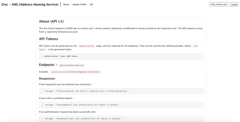 Zinc - ANS (Address Naming Service) – screenshot 2
