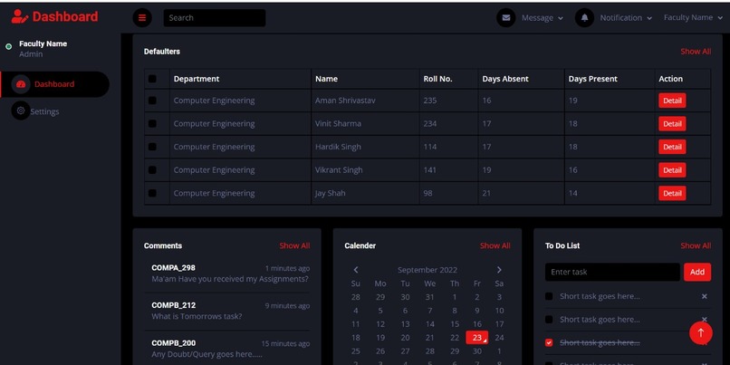 College Dashboard – screenshot 1