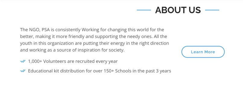 Website for NGO – screenshot 1
