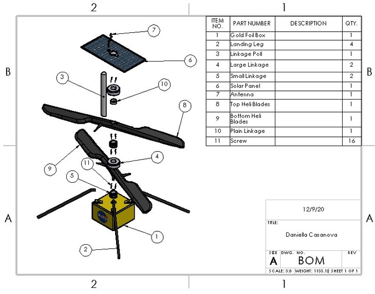 NASA Mars Helicopter SolidWorks Model by Daniella Casanova Devpost