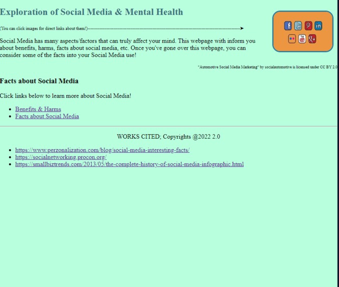 Exploration of social media and mental health – screenshot 1