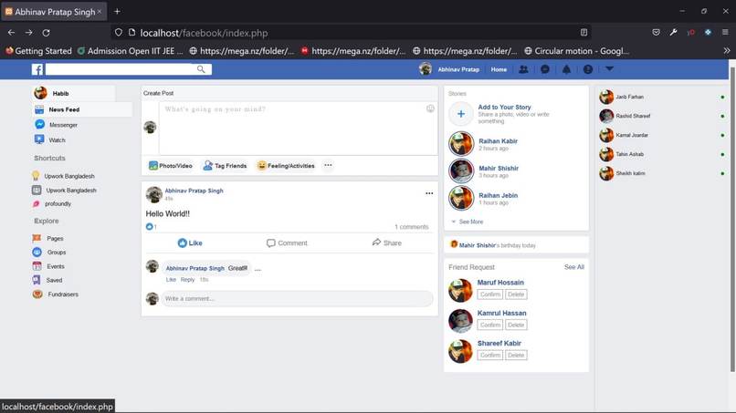 Facebook clone – screenshot 2
