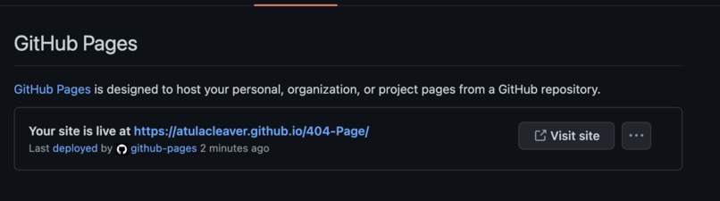 Submit 404 page to Github pages – screenshot 1