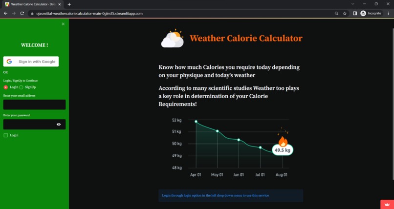 Weather Calorie Calculator – screenshot 1