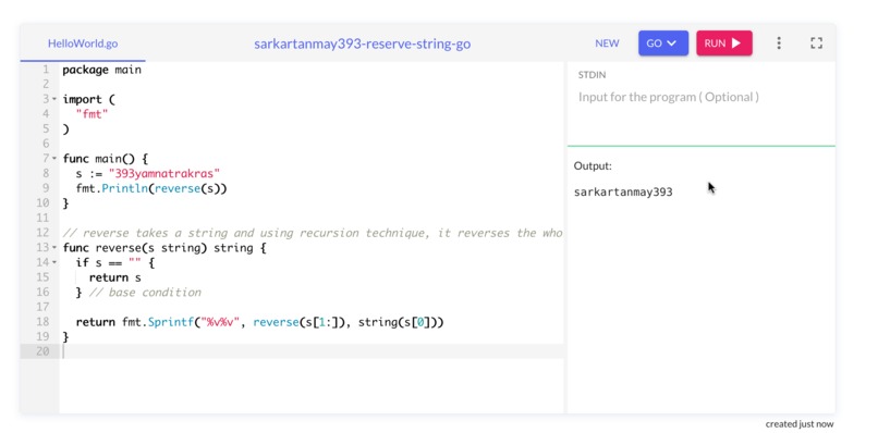 [Replit] Reversing String using Recursion – screenshot 1