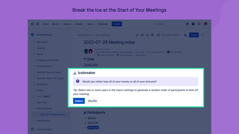 Meeting Icebreakers for Confluence – screenshot 2