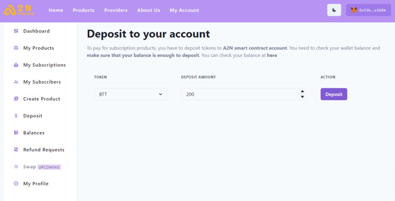 A2N Finance - Subscription & Recurring Payment on BTTC – screenshot 10