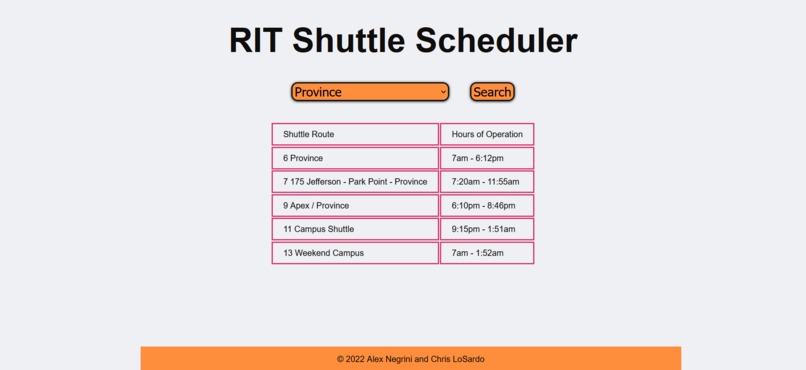 RIT Shuttle Scheduler – screenshot 2