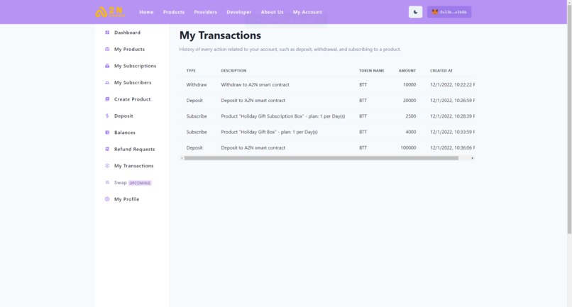 A2N Finance - Subscription & Recurring Payment on BTTC – screenshot 14