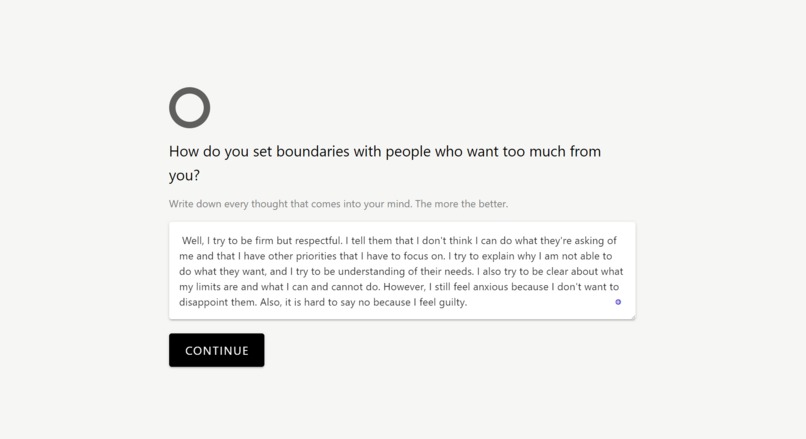 Self-analysis tool based on CBT & GPT-3 – screenshot 1