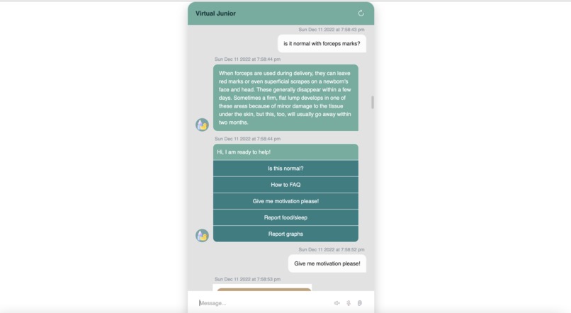 Virtual Junior - the Parenthood chatbot – screenshot 1