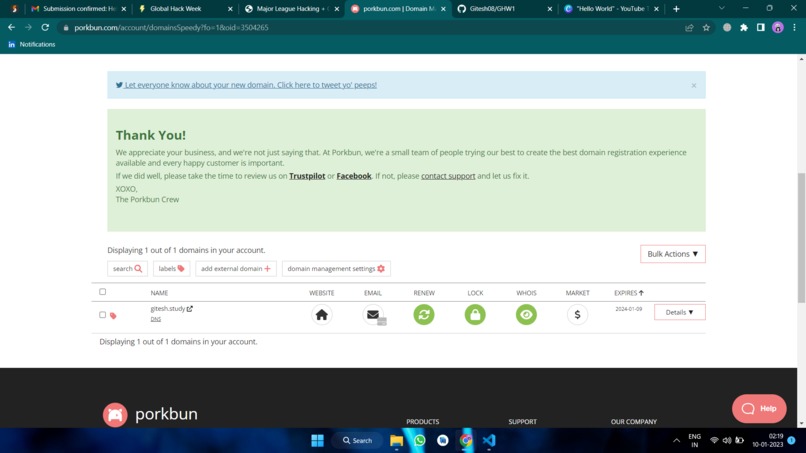Set up a website with a custom GoDaddy Registry domain name – screenshot 2