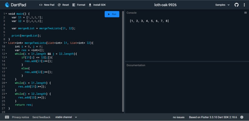 Merging sorted lists – screenshot 1
