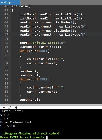 Merge Sorted Lists – screenshot 1