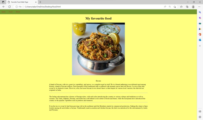 Build an About Page for your favorite food  – screenshot 1