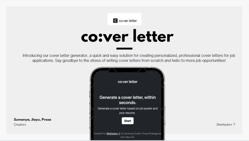 co:ver letter – screenshot 1