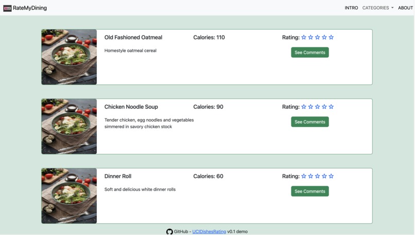 UCI Dishes Rating – screenshot 1
