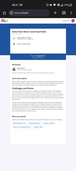 Register for upcoming hackathon  – screenshot 1