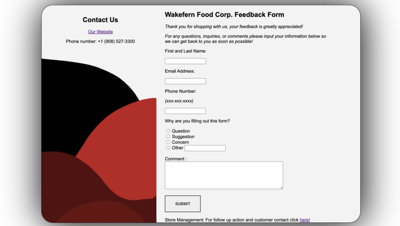 Wakefern Food Corp. Feedback Form – screenshot 1