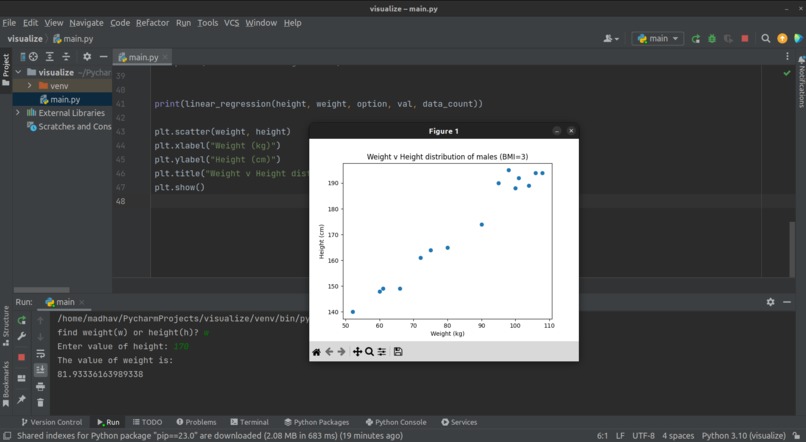 Height vs Weight Distribution in Males (BMI=3) – screenshot 1
