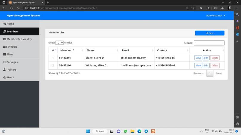 Gym management system – screenshot 3
