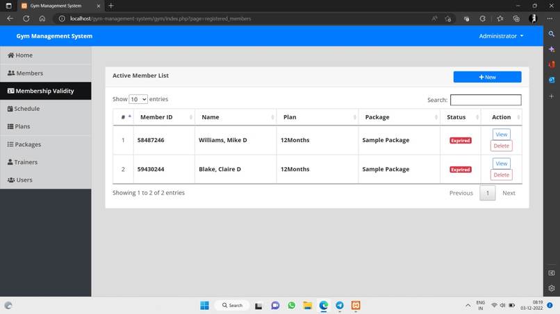 Gym management system – screenshot 4