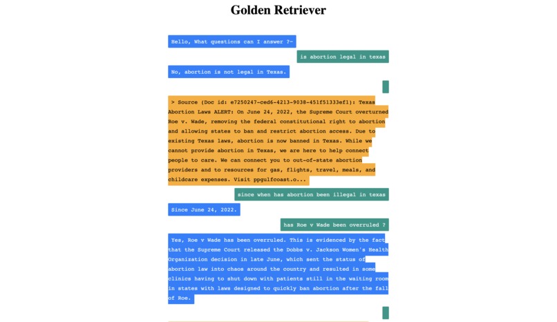 Golden Retriever: Retrieval Augmented GPT – screenshot 1