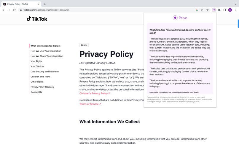 Priva: TL;DR for Reading Privacy Policies – screenshot 4