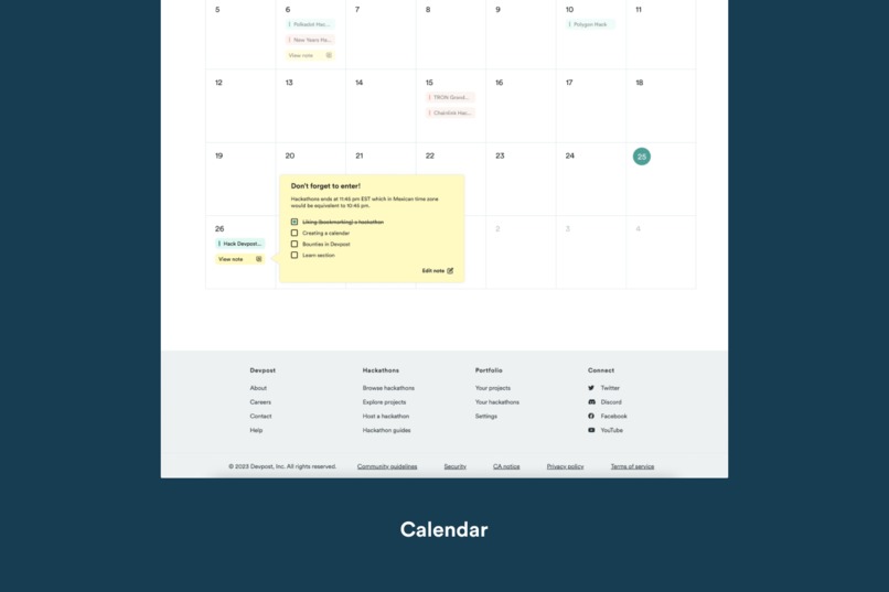 The 2023 Devpost #1. Calendar tool – screenshot 1