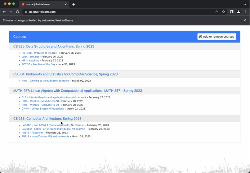 PrairieLearn Deadline Calendar View – screenshot 2