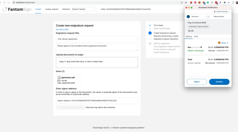 Fantomsign: Smart contract document signing – screenshot 1